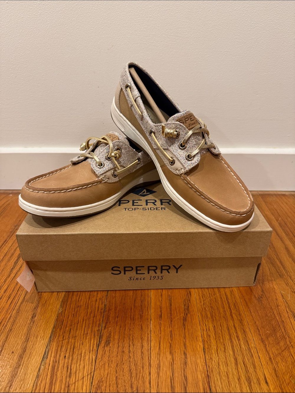 Sperry Rosefish Sparkle Linen/Oat Women’s Size 7 Memory Foam Boat Shoes | NWT